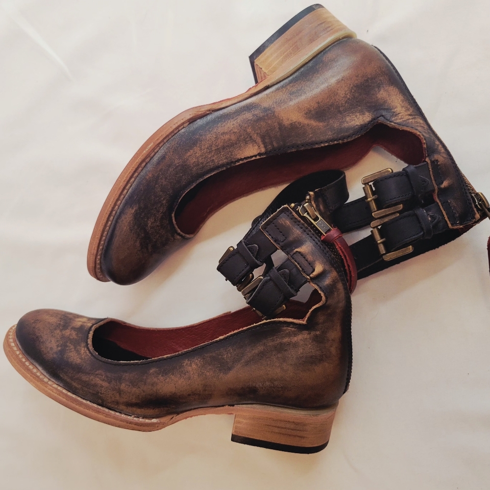 *SALE* Freebird by Steven Maribel Distressed Brown Leather Ankle Booties Moto 7 - Picture 6 of 13